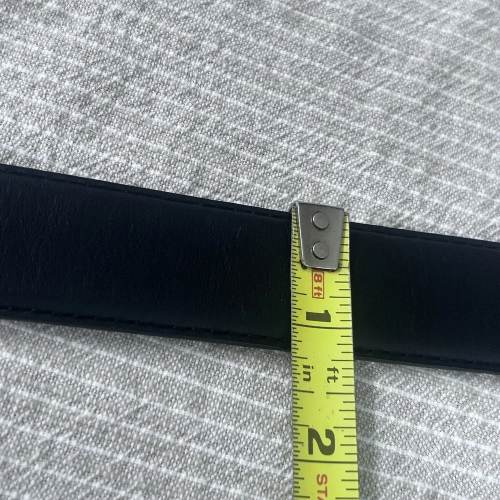 NWT DKNY Black Full Grain Leather Belt Silver Buckle Size 36